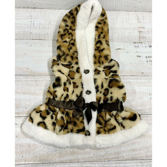 Small Wonders Vest Cheetah Print Faux Fur ￼Baby Girls 6 - 9 Months W/ Hood - Picture 2 of 4
